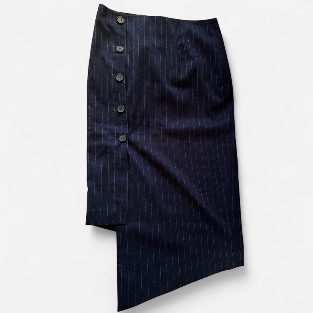 Halogen Asymmetrical Skirt Navy Chalk Stripe